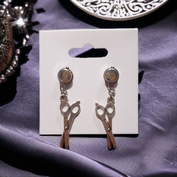 Silver Scissors Dangle Earrings - Picture 1 of 1